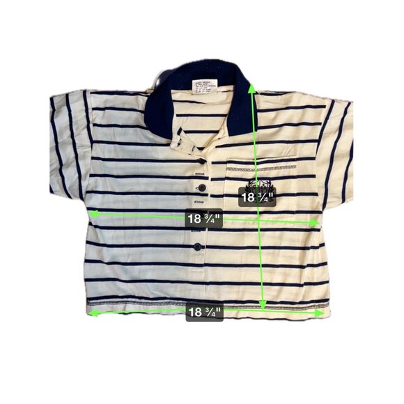 Vintage DEB Navy White Striped Crop Polo Embroidered Crest Short Sleeve Top Sz L - Picture 8 of 9